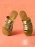 Womens Rose Gold Gladiator Slip Ons
